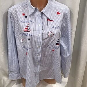 Alia Blue and White Striped Men's Shirt with Red Accents